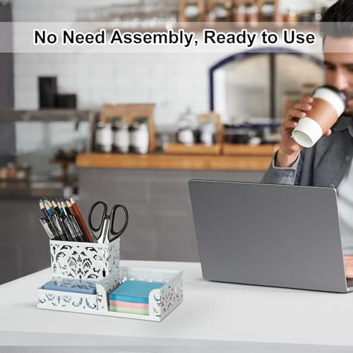 EasyPAG Desk Organizer with 3 Compartment for Pencil Sticky Note Holder and Office Accessories,White