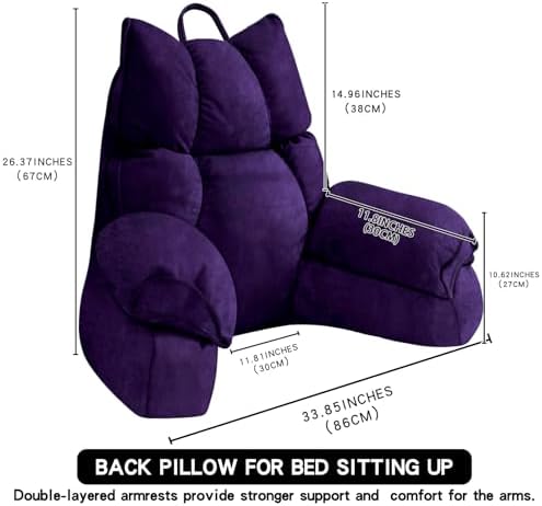 Reading Pillow for Bed with Arms, Back Support, Memory Foam（Grape, Large）