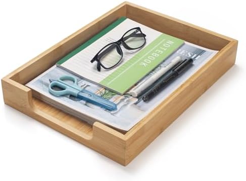 Bamboo Letter Tray, Wood Desk Tray, Wooden Desk Organizer, A4 Paper, Document, File, Mail, Magazine Storage Basket for Office, Classroom, Home Desktop