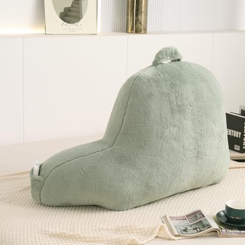 Large Plush Backrest Pillow for Sitting in Bed,Faux Fur,Green