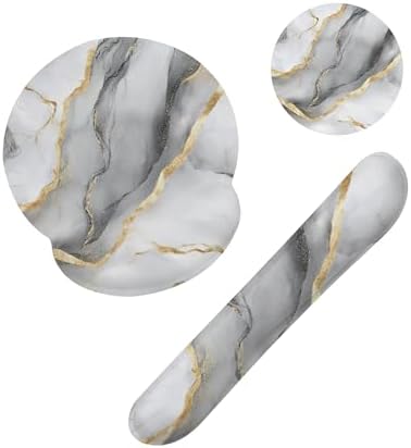 Gray White Gold Marble Keyboard Wrist Rest Pad Mouse Pad Set,Ergonomic Mousepad Wrist Support Memory Foam Desk Pad for Gaming Office,Non-Slip Rubber Base Easy Typing for Home Office Computers