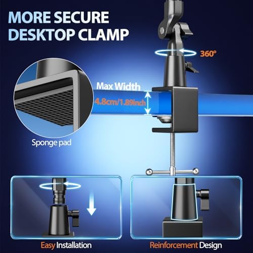 EMART 40" Overhead Camera Mount with Serrated Bite Magic Arm&1/4" Ball Head
