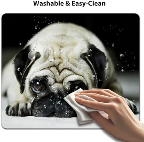 9.5x7.9 Inch Office/Gaming Mouse Pad, Adorable Pug Puppy with Sad Expression, Cute Anti-Slip Mat for Desk Decor