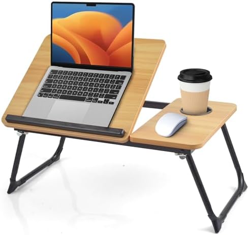 Lap Desk for Couch/Sofa/Floor, 5-Angle Adjustable Bed Desk with Foldable Legs &Cup Holder, Light Weight Bed Tray Table for Writing/Eating/Reading, Portable Laptop Stand for Adults, Kids