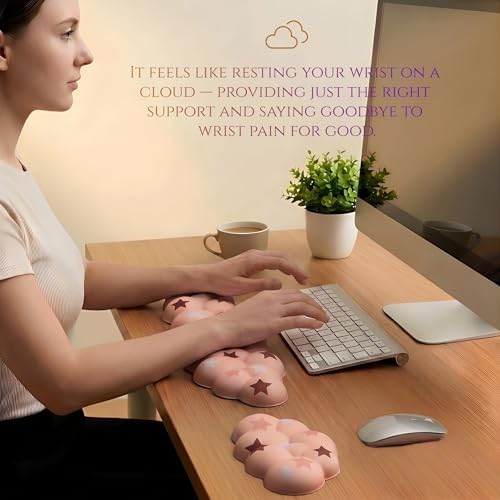 Cloud Wrist Rest Set for Keyboard & Mouse, Milk Tea Colorful Star