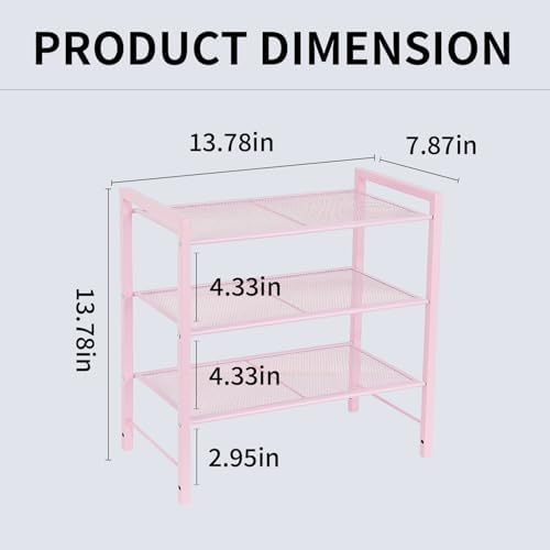 Desktop Shelf Organizer, 3-Tier Office Storage Rack, Adjustable Metal Bookshelf for Top of Desk, Pink Desk Organizer for Office, Home, Dorm and Small Spaces (Pink)