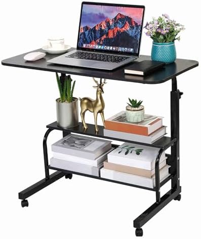 Adjustable Height Mobile Computer Desk with Wheels Black 31.5x15.7 Inch