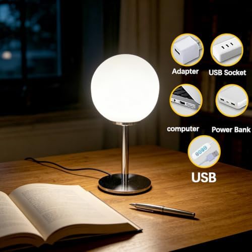 Bauhaus Globe LED Table Lamp, Bedside Lamp for Bedroom Decor