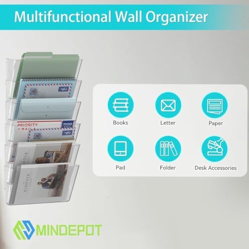MINDEPOT 5 Pockets Acrylic Wall File Organizer Clear File Holder for Office