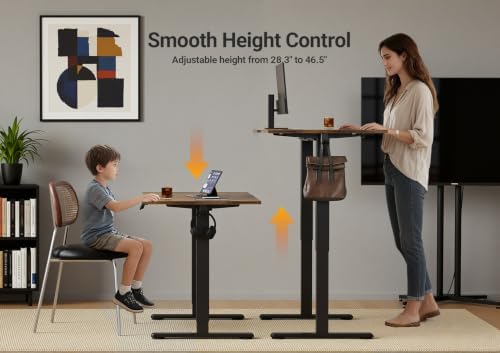 Seang Electric Standing Desk Adjustable Height, 55 x 24 Inch Sit Stand Desk with T-Shaped Frame, 3 Memory Presets & Cable Management for Home Office Computer Workstation, Black Frame/Rustic Brown Top