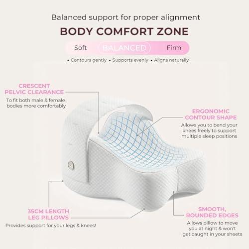 Knee Pillow for Side Sleepers,Memory Foam Balanced Support for Hip & Sciatica Pain Relief,Leg Pillow for Side Sleeping,Adjustable Elastic Strap for Pregnant Women and Seniors (White)