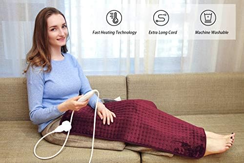 Ruqiji 17''x33'' XXXL King Size Heating Pad with 10 Temperature Settings, Pain Relief for Back/Neck/Shoulders/Menstrual Pain/Leg Cramp(Red)