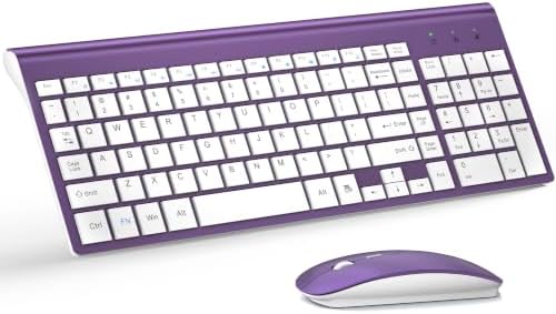 Wireless Keyboard and Mouse Ultra Slim Combo, TopMate - Purple White