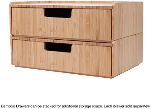 Mobilevision Bamboo Drawer, Stackable Storage Solution for office products pens, pencils, scissors, notepads, business cards and more