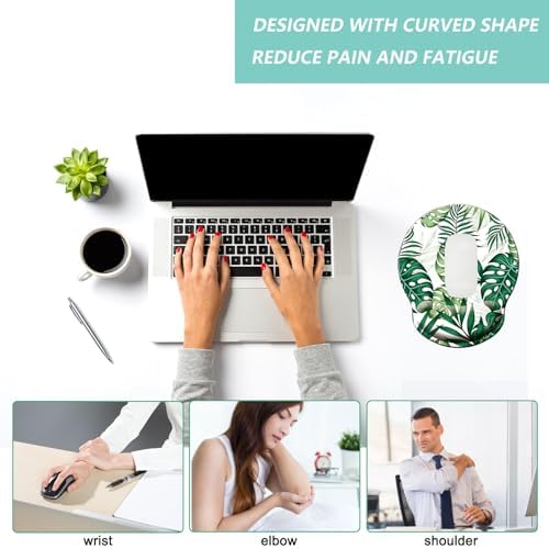 Mouse Pad with Wrist Support, Ergonomic Mouse Pad with Memory Foam Wrist Rest Cushion, Non-Slip Rubber Base Gaming Mice Pad for Home Office Computer Laptop, Green Frond