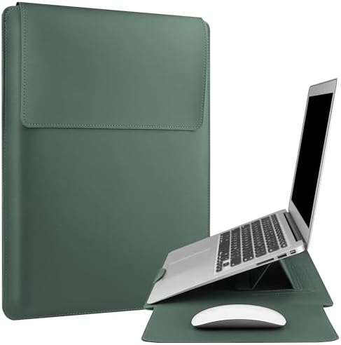 HoYiXi 13.3'' /13.6'' Laptop Sleeve Case Leather Bag with Stand Compatible with MacBook Pro 14/MacBook Air 13(M1 M2)/13.3'' Yoga/Dell XPS 13/HP/Matebook 14'' Laptop case, Green