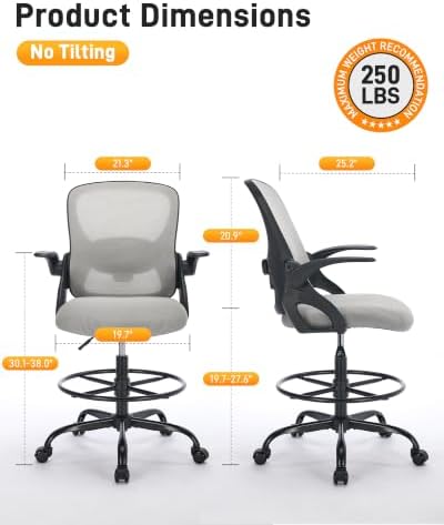 LukkDys Drafting Chair with Arms, Tall Office Chair for Standing Desks