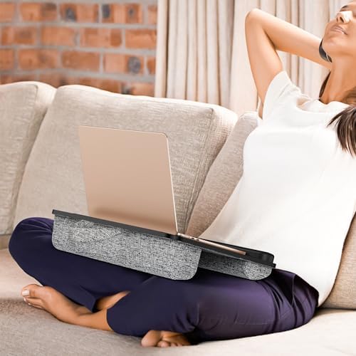 Besign LT08 Laptop Stand, Portable Lap Desk with Pillow Cushion, Fits up to 14 inch Laptop, with Anti-Slip Strip for Desk, Sofa & Bed, Black and Gray