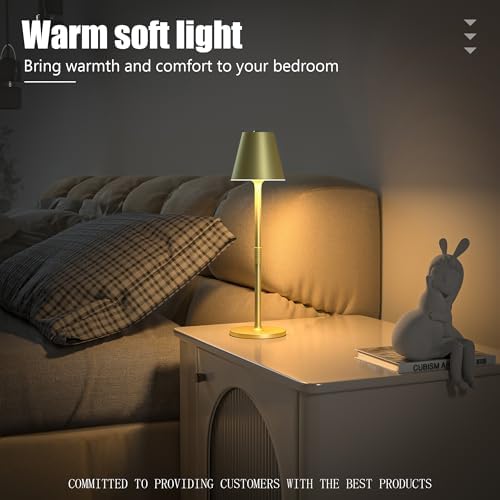 Timjorman 1-Pack Cordless Table Lamps - 5000mAh Rechargeable Battery Operated Desk Lamp, 3-Level Dimmable LED Night Light for Bedroom, Dining, Restaurant - Metal Design (Champagne Gold-1Pack)