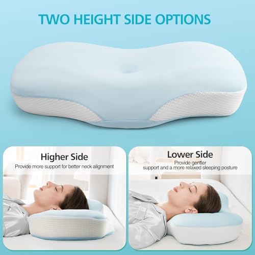 JOYENERGY Cervical Pillow or Neck Support, Ergonomic Contour Side Sleeper Pillows for Adults, Memory Foam Orthopedic Cervical Shape Gently Cradles Head for Sleeping Back Stomach Sleepers