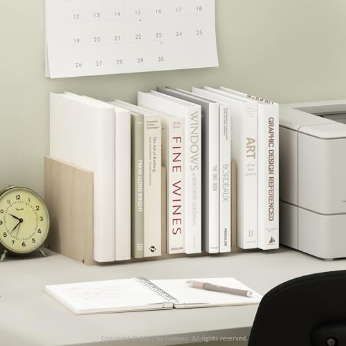 Furinno HERMITE Desk File Folder Organizers, 5-Space Vertical Desktop Office Organization Racks, Desk Top Display Book Shelf, for Paper, Office Supplies, Magazine, Bauhaus Oak