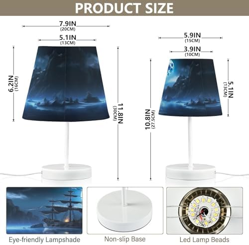 Pirate Ship Table Lamp for Bedroom, 3 Lighting Modes LED Bedside Lamps Fabric Shade Desk Lamp for Nightstand Living Room Office, 6x11 in