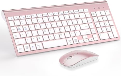 Wireless Keyboard and Mouse Ultra Slim Combo, Dual System - Rose Gold White