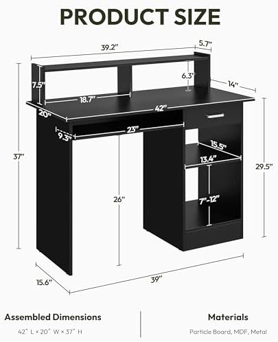 Yaheetech Computer Desk with Keyboard Tray, Drawers, and Shelves, Black