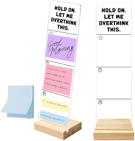Monitor Memo Board with Removable Wooden Base Acrylic Portable Sticky Note Holder, Hold on let Me Overthink This Acrylic Message Board Sign, Office Desk Set Sticky Notes 100 Sheets