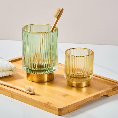 Makeup Brush Holder Organizer,Toothbrush Holders,Desk Pen Pencil Holder,Multifunctional Vintage Glass Brush Cup（L/Green/A3-6-US）