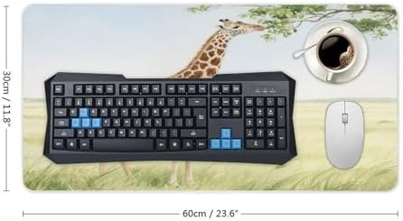 Mouse Pad Giraffe Stretching Its Neck to Eat Leaves Printed Computer Keyboard Desk Mat Non-Slip Rubber Base for Laptops Office and Home 23.6 X 11.8 Inch