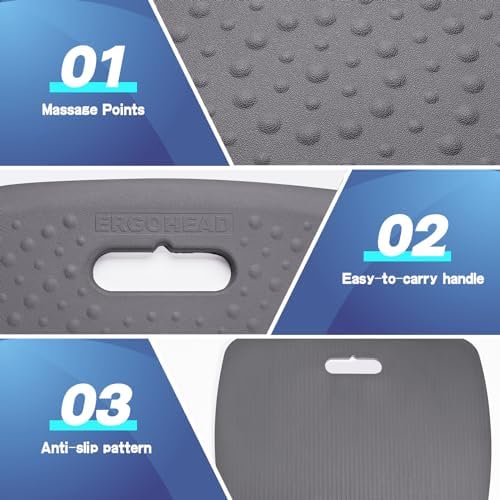 3/4 inch Anti Fatigue Comfort Standing Mat, Portable Office Standing Desk Pad, Non Slip Kitchen Mat, Built-in Handle with Massage Points Comfort Floor Mat (Gray, 17" x 22")