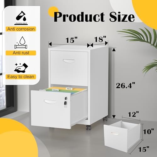 SteeLoong 2 Drawer File Cabinet,Metal Mobile File Cabinet with Lock White