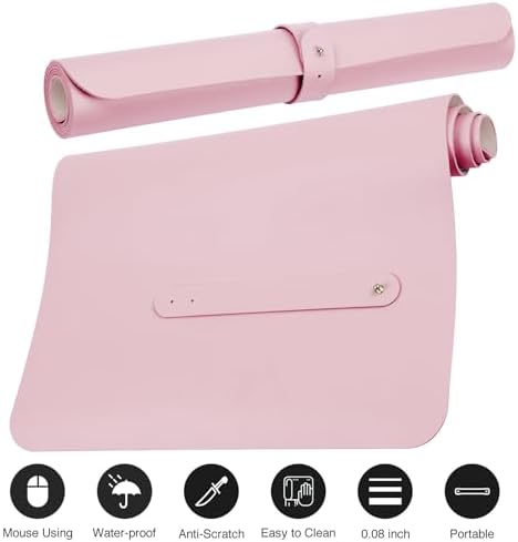 Boutilon Leather Desk Pad Protector,Non-Slip Mouse Pad,Laptop Desk Pad,Office Mouse Mat,Waterproof Leather Desk Blotter,Desk Writing Pad for Office and Home (L-Light Pink,35"x 17")