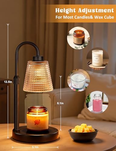 Amber Candle Warmer Lamp with Timer, Dimmable Candle Warmer for Jar Candles, Height Adjustable Wax Melts Warmer, Birthday Gifts for Women Mom, House Warming Gifts New Home Decor