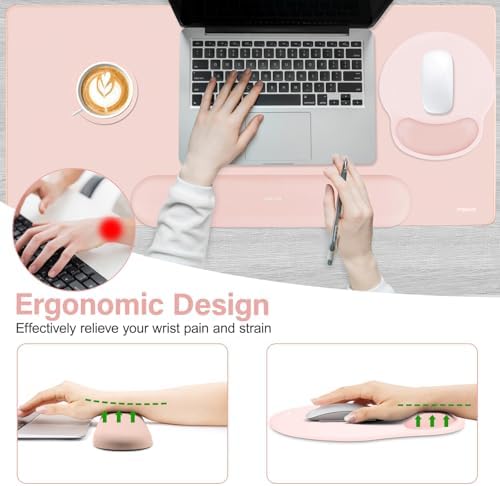 MOSISO Wrist Rest for Mouse Pad Set, Large Gaming Deskpad, Baby Pink