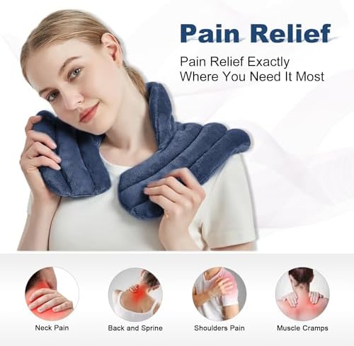 MORLIDEN Neck Heating Pad Microwavable for Shoulders, Warmer Wrap Microwave Heating Pad for Neck and Shoulders for Pain Relief (Navy Blue)