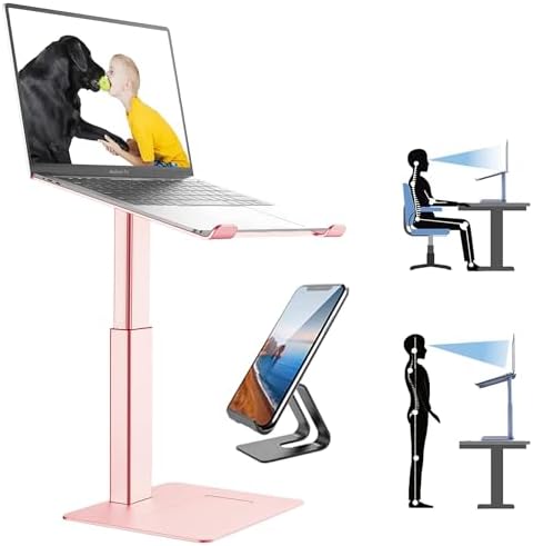 Ergonomic Aluminum Laptop Stand for Desk Adjustable Sit to Stand Riser DJ Laptop Stand Adjustable Height from 7-15 Inches Aluminum