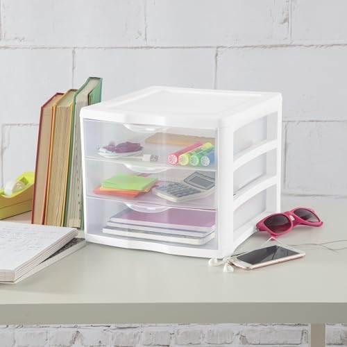 3 Drawer Organizer With Clear Storage Drawers, Desktop And Countertop Storage Unit For Office Supplies, Documents, Crafts, Beauty Essentials And Home Organization, 13 1/2" X 11" X 9 5/8"