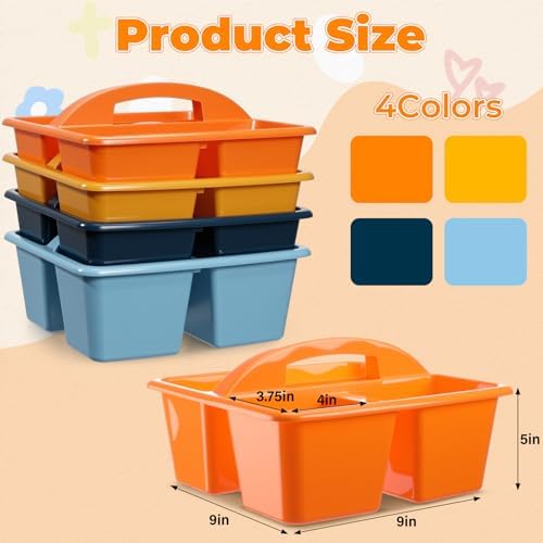 Kathfly 4 Pack Classroom Caddy Organizer with Handle Bulk, Blue Orange
