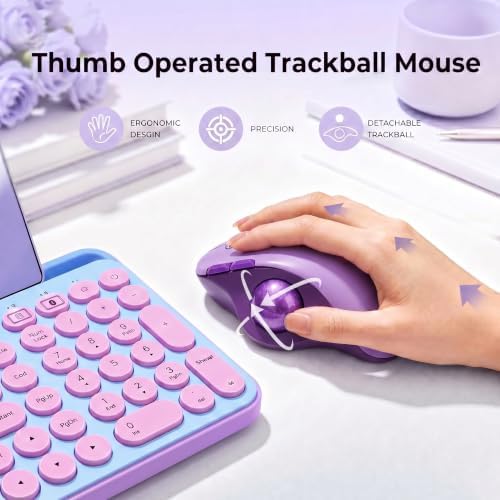 seenda Wireless Trackball Mouse, Ergonomic Bluetooth Rollerball Mice,Purple