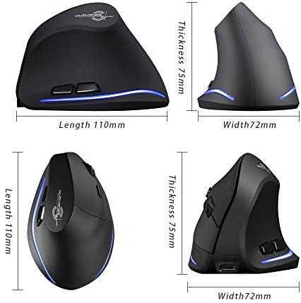 zelotes Optical Wireless Mouse,Rechargeable,2400DPI,Ergonomic Design Reduces Muscle Strain,USB Vertical Ergonomic Mouse,Cordless Portable Mouse for PC,Mac,Laptop