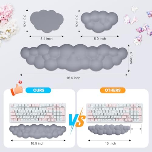 JIKIOU Upgrade Leather Cloud Wrist Rest for Keyboard and Mouse & Cup Pad