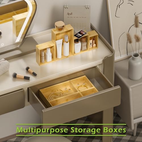 Bamboo Drawer Organizer Boxes, 8-Piece Set for Kitchen & Bathroom
