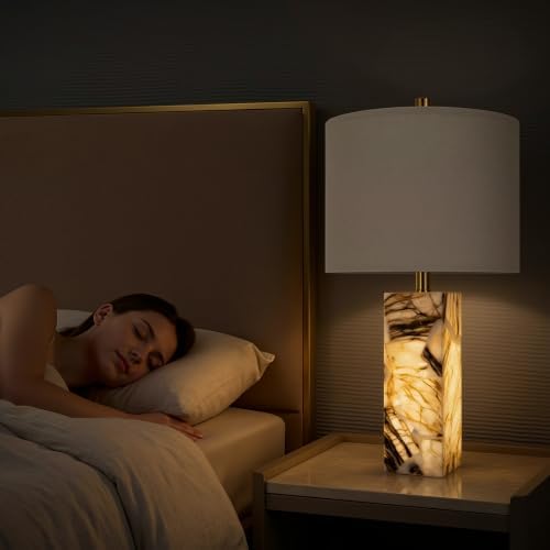 Scenekoy 23" Alabaster Table Lamps Set of 2 with Night Light for Bedroom