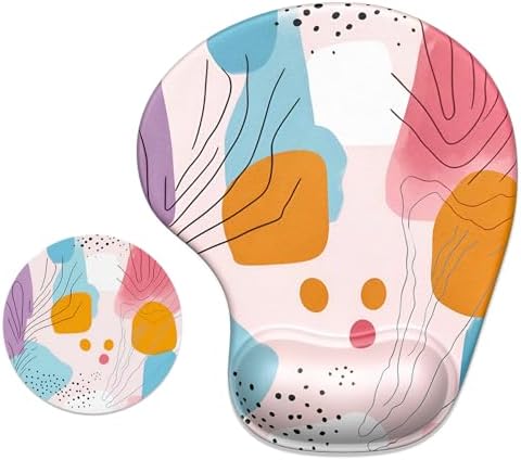 ITNRSIIET Ergonomic Mouse Pad Coaster Set with Gel Wrist Support Wrist Rest Smooth Surface Non-Slip PU Base Comfortable Office Supplies Pain Relief, 9.5 x 8.3 inches, Art Style Pattern