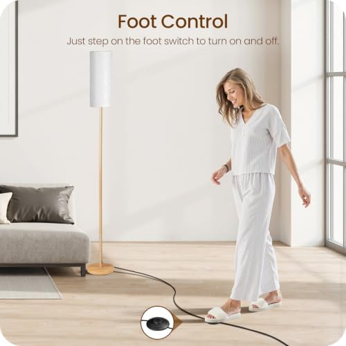 Wooden Textured Pole Lamp, Dimmable Floor Lamps for Living Room with Remote and Foot Switch, 64.4” Standing Tall Lamp, Corner Floor Light for Bedroom, Bulb Included, 3000K-6500K, FCC Listed XE06LD05W1