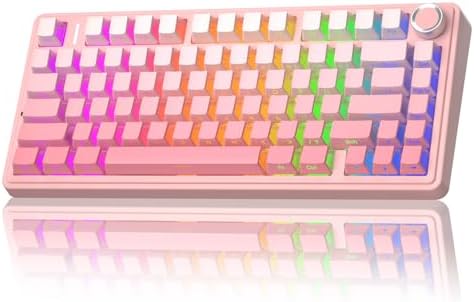 AULA F75 Pro Wireless Mechanical Keyboard Silent Version,75% Hot Swappable Custom Keyboard with Knob,RGB Backlit,Pre-lubed Switches,Side Printed PBT Keycaps,2.4GHz/USB-C/BT5.0 PC Gaming Keyboards,Pink