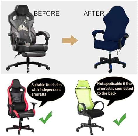 Gaming Chair Cover Set with Armrest Covers, Velvet Stretch Slipcover 1-Piece Form Fit Cover & Chair Armres Covers Included（no Chair） (Navy Blue)