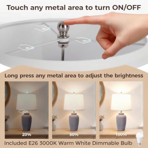 Ceramic Table Lamp Touch Control Bedside Lamp Dimmable, Mauve Taupe
